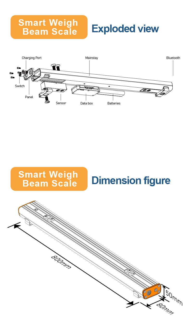 Sistem Android Portable Beam Scale, Industrial Pallet Weighing Scales 1500kg skala balok industri 3