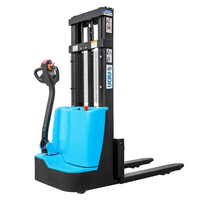 Pedestrian Electric Pallet Stacker Truck 1500kg Platform berdiri 0