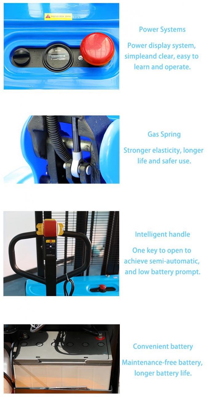 Custom Electric Pallet Jack Stacker Forklift 1600mm Tinggi Daya Pejalan kaki 1