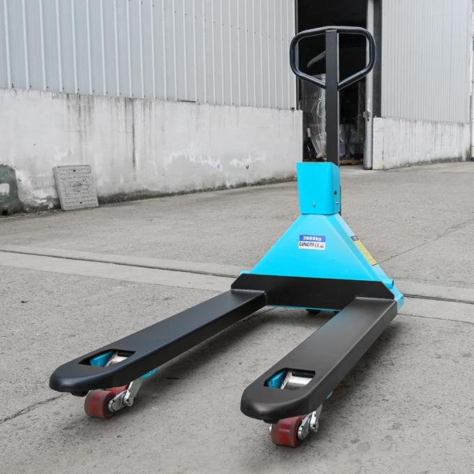 Mobil Palet Beroperasi Dengan Tangan Biru 2500kg, Hand Pallet Jack Dengan Printer 0